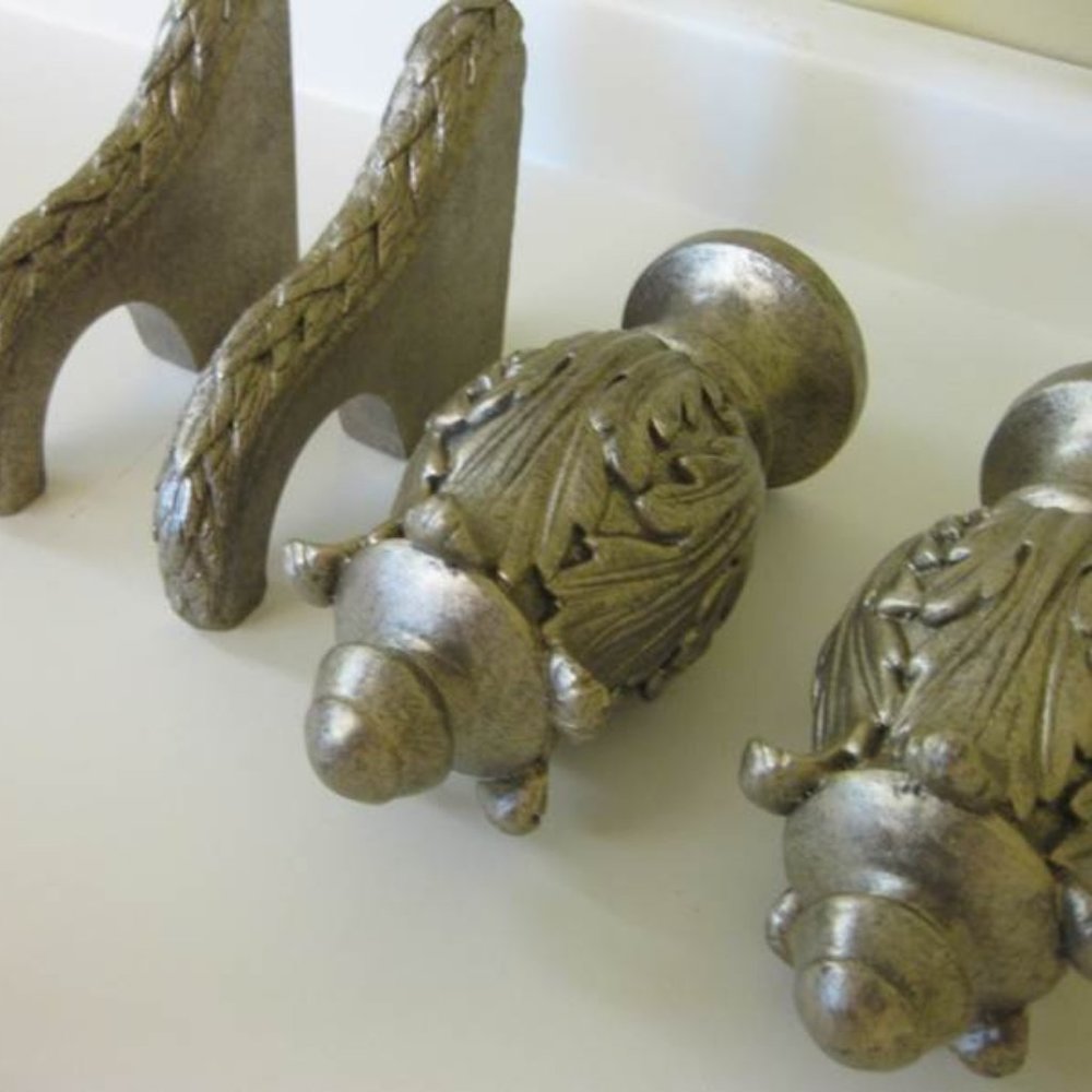 Rod Finials & Brackets - Silver - Antique Drapery Hardware